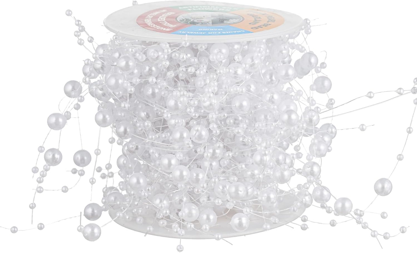 13Feet Pearl String Spool Roll for Floating Candles Faux Pearls Strands Garland for Vase Filler Wedding Centerpiece Christmas Table Decor (White)