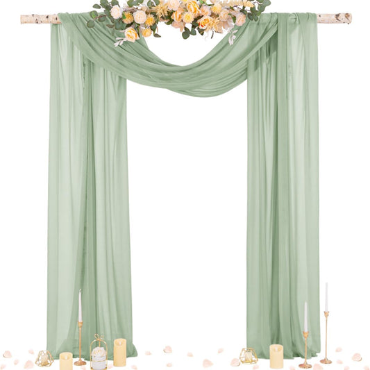 Socomi Sage Green Sheer Wedding Arch Draping Fabric 29" x 20Ft 1 Panel Outdoor Curtain Drapes Extra Long for Bridal Baby Shower Ceremony Birthday Party Decor
