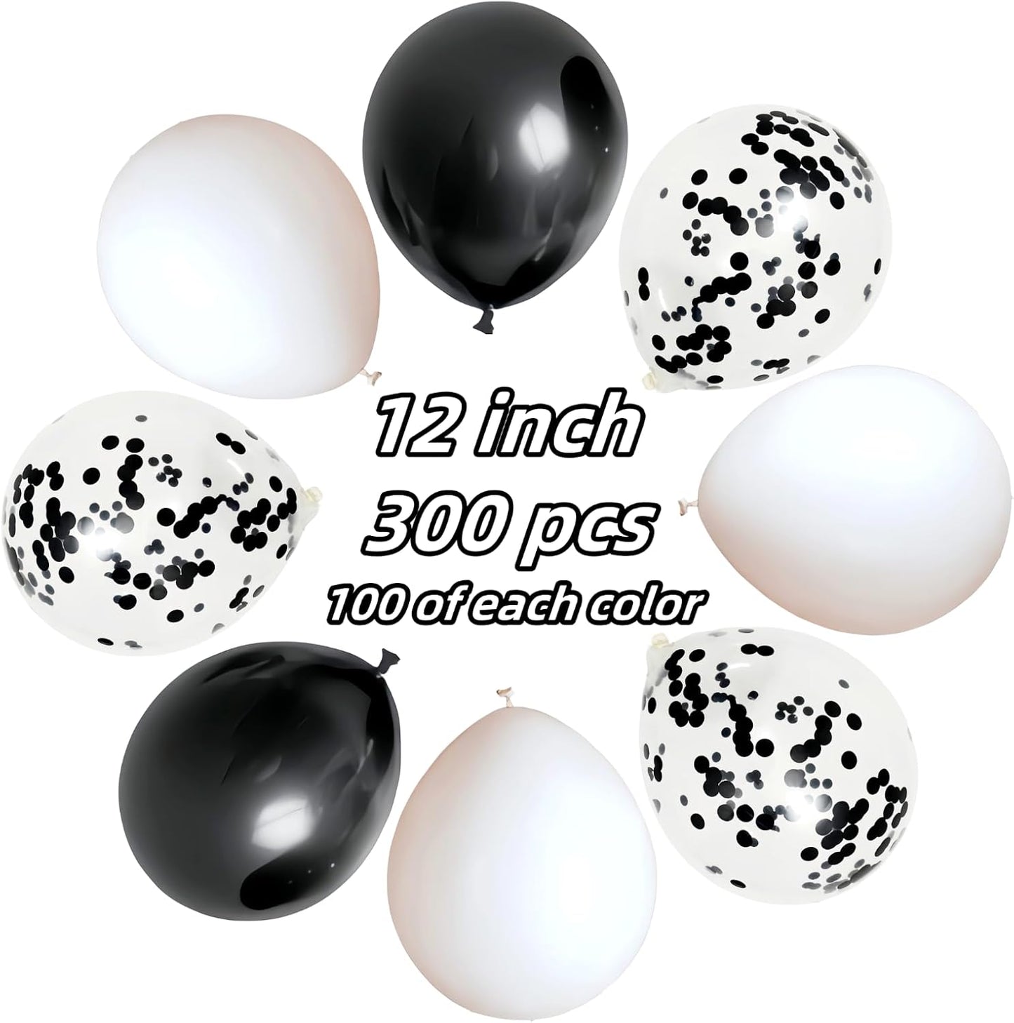 300 Pack Black and White Balloons 12 Inch Black Confetti Balloon for Various Party Events Decorations