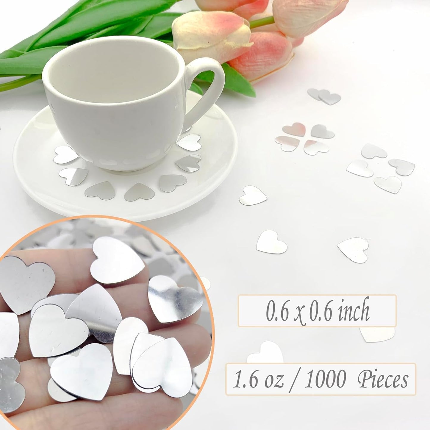 Heart Confetti Valentine's Day Silver Table Confetti Metallic Foil for Party Wedding Happy Birthday Baby Showe Bridal Shower Festival Theme Party Decorations Supplies(Silver)