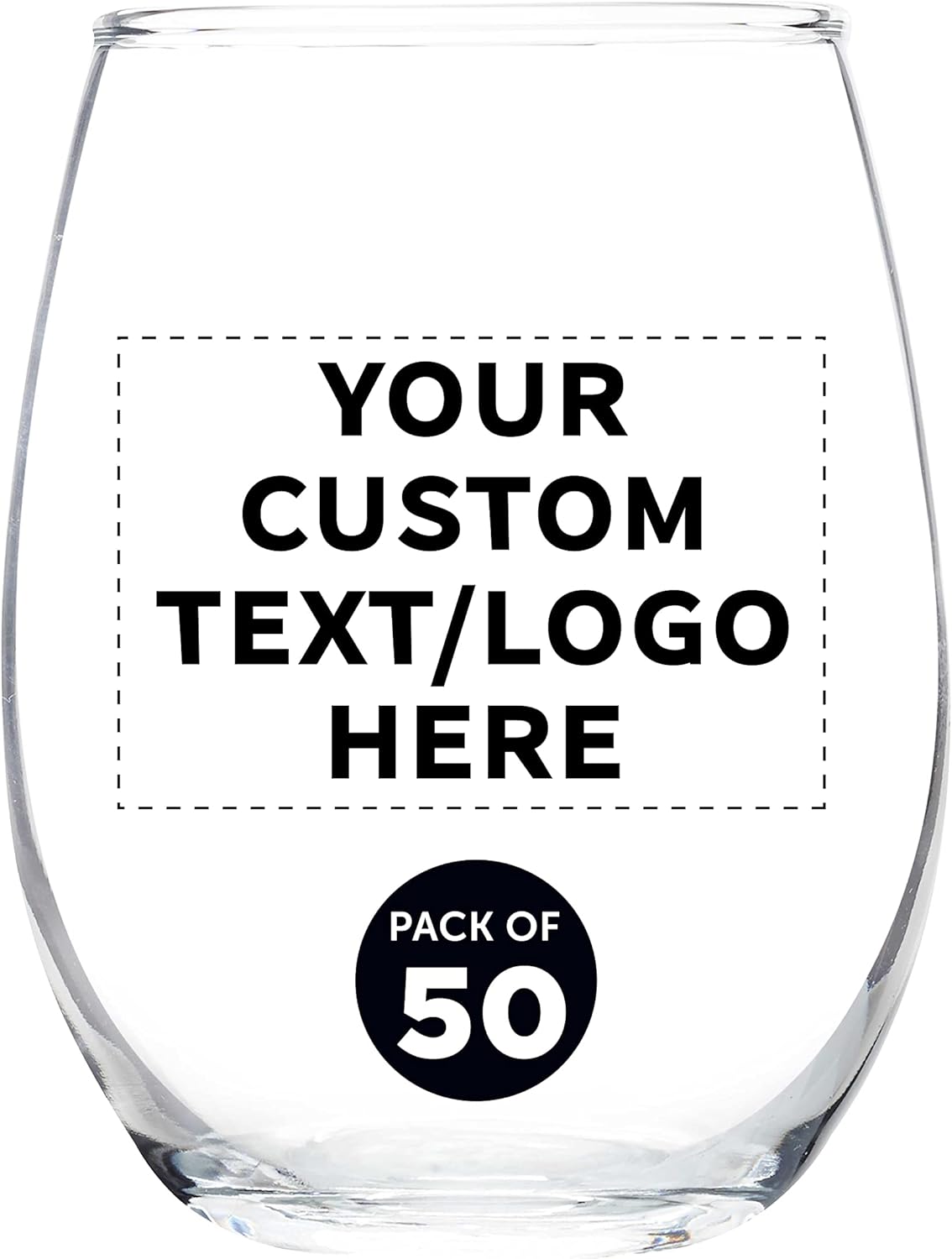 Custom Stemless Wine Glass 9 oz. Set of 50, Personalized Bulk Pack - Great for Wedding Favors, Bachelorette Party Decorations, Party Favors, Color Bottom - Clear