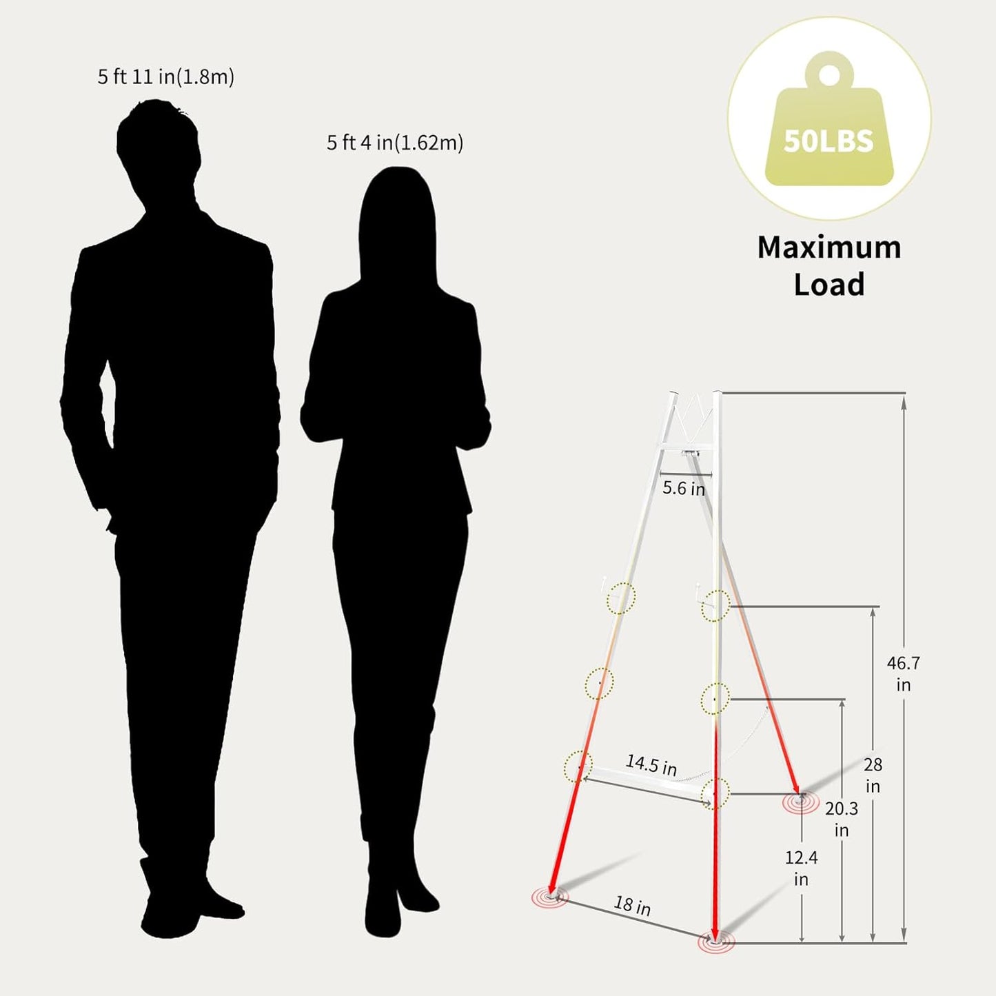 GRENTY 46.7" Easel Stand for Wedding Signs – No Assembly Needed, Heavy Duty Metal Display Stand for Art, Welcome Signs, Posters, Pictures, Paintings, and Floor Décor