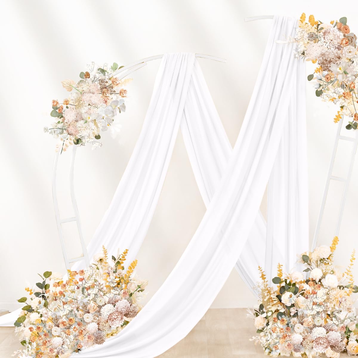 White Wedding Arch Draping Fabric 2 Panels 29" x 20 FT White Drapes for Backdrop Sheer Curtains Wedding Drapes for Romantic Bridal Baby Shower Ceremony Birthday Party Fall Outdoor Events