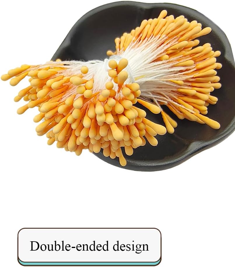 HAHIYO 700Pcs 2mm Orange-Yellow Matte Double Head Flower Stamen Pistil for Flower Making Scrapbook Decoration - Handmade Artificial Flowers Pistil Matt-Like Floral Stamens Flowers Pollen Stamen