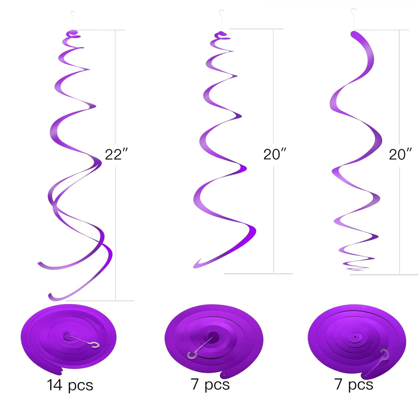 WEVEN Purple Party Hanging Swirl Decorations Plastic Streamer for Ceiling, Pack of 28