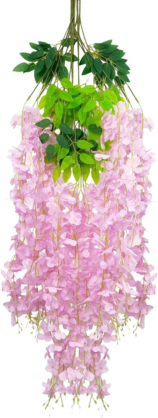 5 Pack Pink Wisteria Hanging Flowers Garland, 3.77 Feet Artificial Flower Vines, Fake Wisteria, Artificial Vines Hanging Garland for Backdrop Outdoor Yard Garden Decor