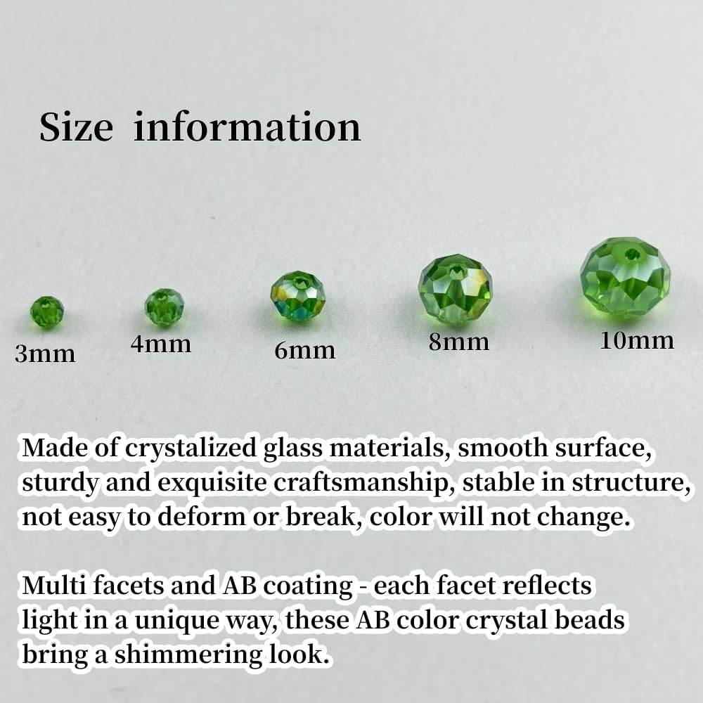 500pcs 3mm Crystal Glass Beads for Crafts Faceted Rondelle Glass Beads for Jewelry Making Crystal Spacer Beads for Necklaces Bracelets Earrings DIY Craft(Grass Green AB)