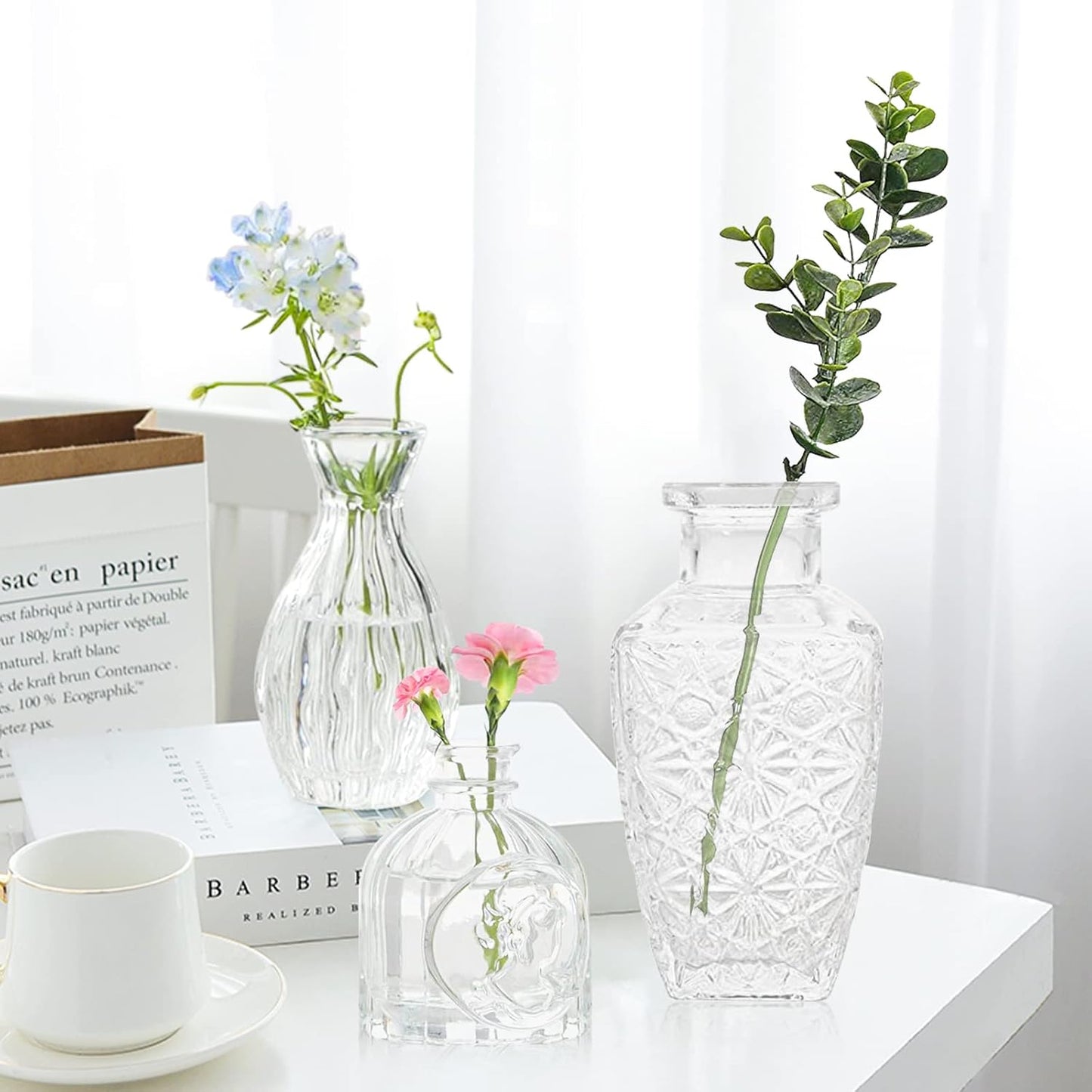 Bud Vases- Set of 10 Small Flower Glass Vases for Centerpieces, Cute Clear Crystal Bud Glass in Bulk, Mini Vintage Design for Wedding Decorations Party Table Flower Decor