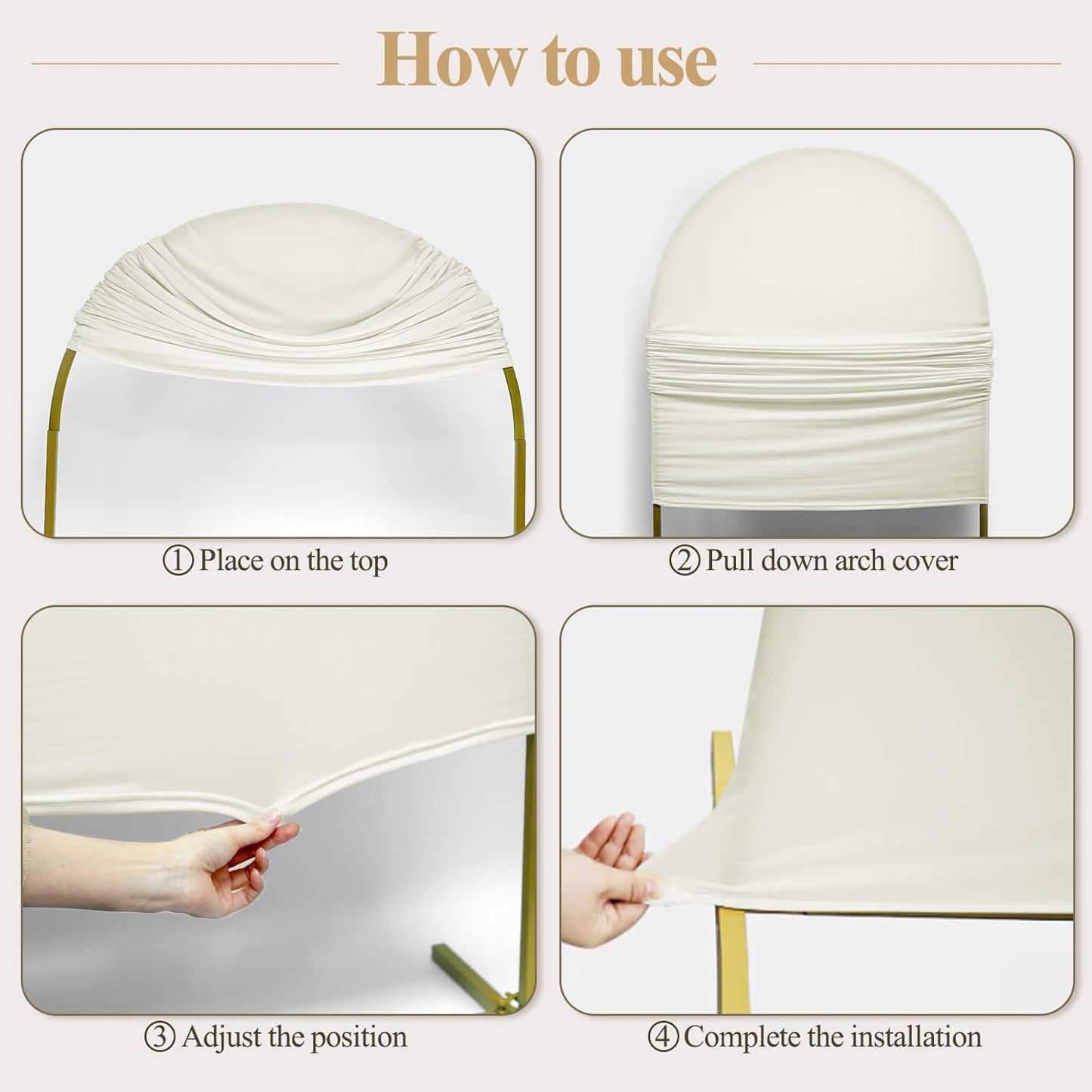 Ledido Wedding Arch Backdrop Cover 7.2FT Arch Covers Fitted Stretchy Spandex Round Top Stand Backdrop Cover for Wedding Banquet Ceremony Birthday Party Baby Shower Event Decoration,Ivory