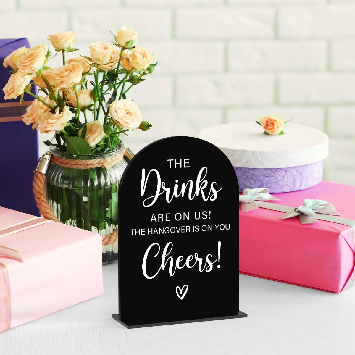 Acrylic Wedding Sign, Bridal Shower Decorations, The Drinks Sign for Ceremony, Modern Font Table Signs, Acrylic Table Top Signs for Wedding Reception and Event Party (Black)
