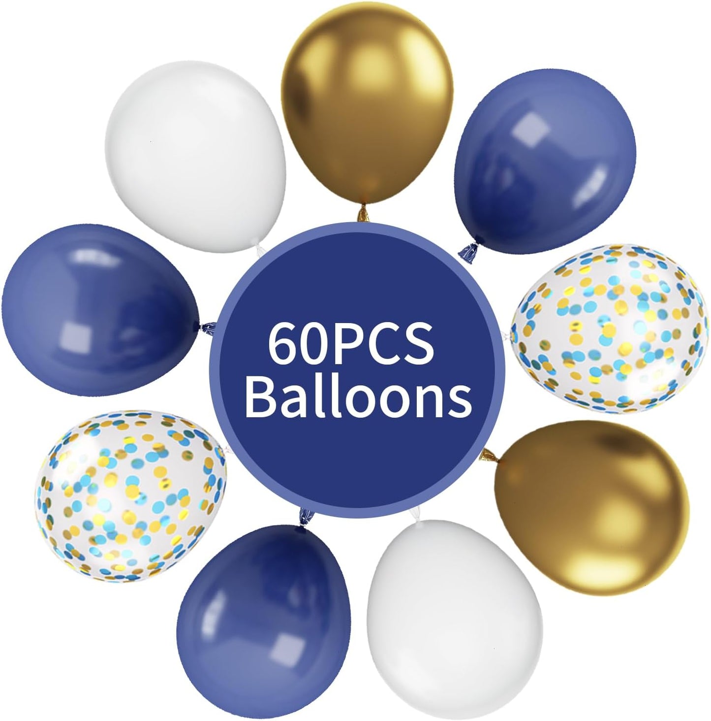 Navy Blue and Gold Balloons, 60Pcs Night Blue Gold Balloons, 12 Inch Metallic Gold Blue Confetti Balloons White Latex Balloons for Boys Birthday Baby Shower Wedding Graduation Party Decorations