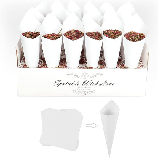 30 Pieces biodegradable confetti Cones and Stand Tray Paper Cone Box 30 Holes Suitable Placing Dried Flower Petals Confetti for Wedding, Engagement, Party, Birthday (White)
