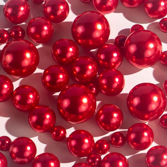 150Pcs Red Polished No Hole Faux Pearl Beads for Vase Filling Decorations, Plastic Pearls Vase Fillers, Table Scatters, Wedding Centerpiece, Home Decor, 8/14/20 mm