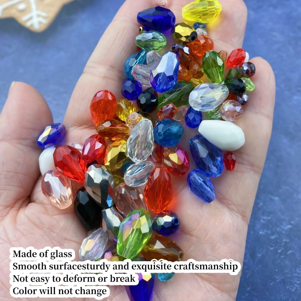 50pcs 10x15mm Teardrop Crystal Glass Beads Vertical Hole Faceted Glass Teardrop Spacer Beads for Bracelets Necklace Earring DIY Jewelry Making Craft(Sapphire Blue)