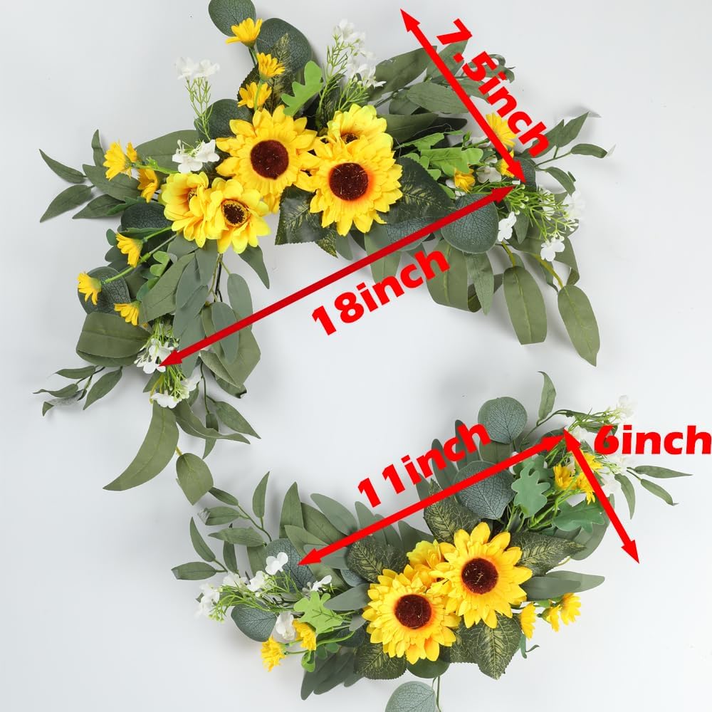 H&W 2pcs Artificial Wedding Arch Flowers for Wedding Sign, Floral Swag Dusty Decor for Reception Ceremony Backdrop Sweetheart Table （Sunflower）