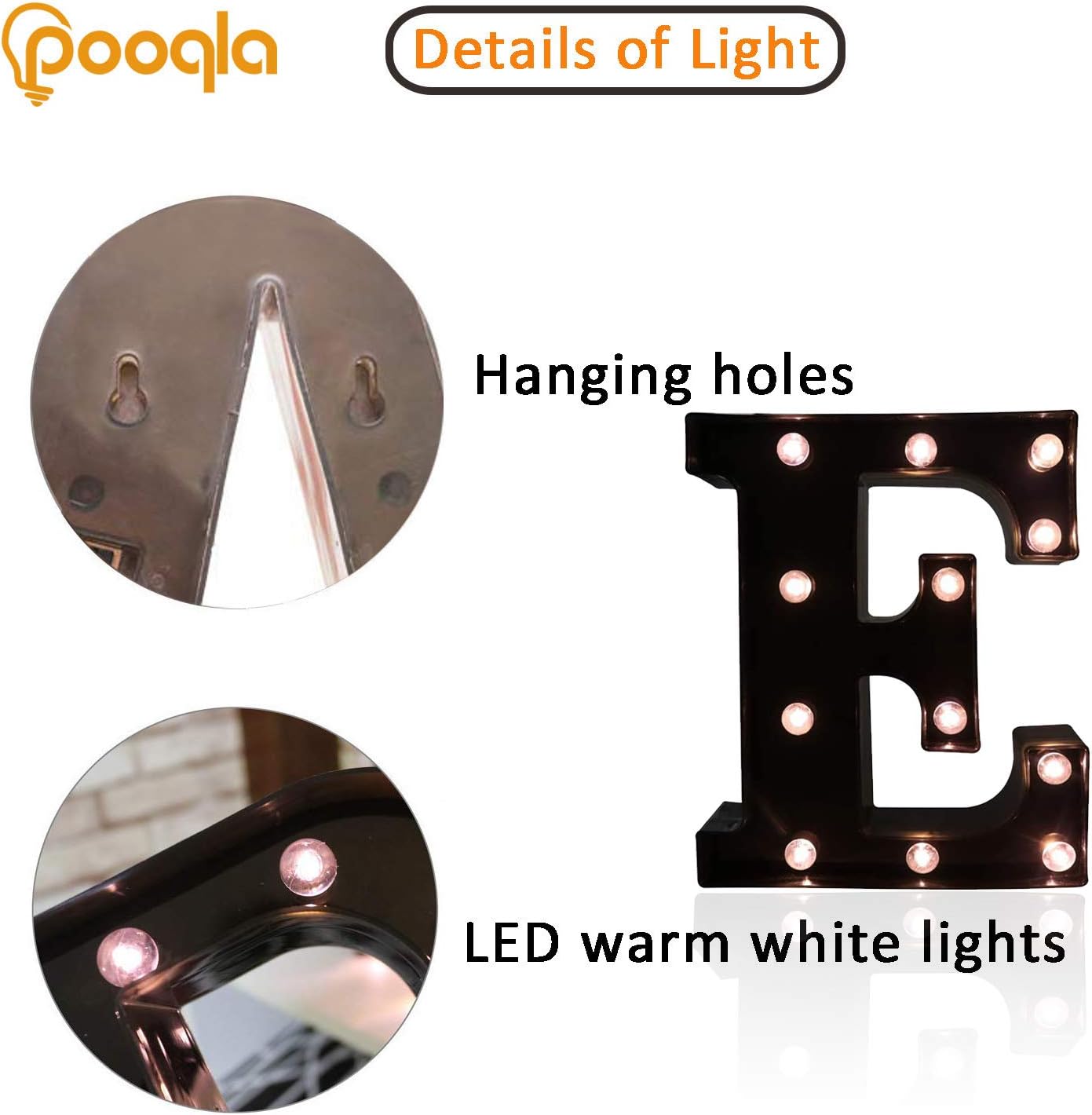 Decorative LED Illuminated Letter Marquee Sign - Alphabet Marquee Letters with Lights For Wedding Birthday Party Christmas Night Light Lamp Home Bar Decoration E, Black