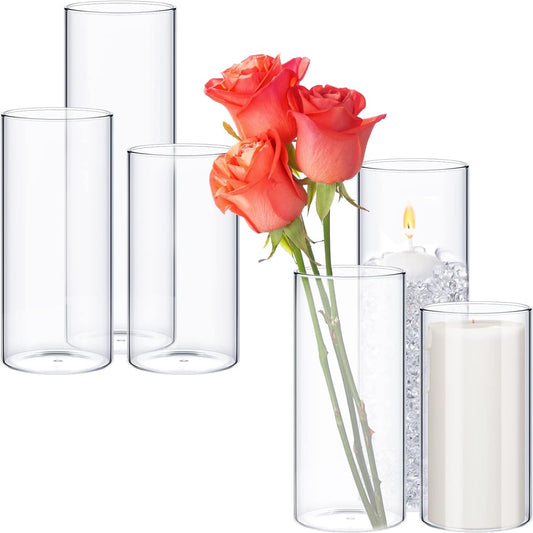 Thin Glass Cylinder Vases 2.5''/3.3'' Diameter 2mm Wall Thickness Clear Flowers Vase Hurricane Floating Candles Holders for Table Centerpieces Wedding Decor(2.5'' X 5'',6'',8'',6 Pcs)