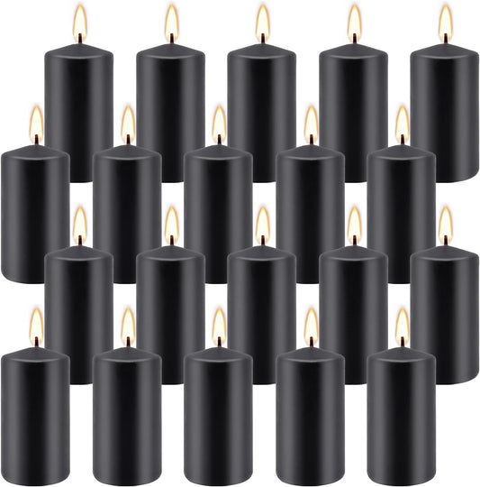 Set of 20 | 2X 4 inch Tall Pillar Candles, Soy Wax. Perfect for Candlelight Dinner, Home Decoration, Party, Wedding.(Black)