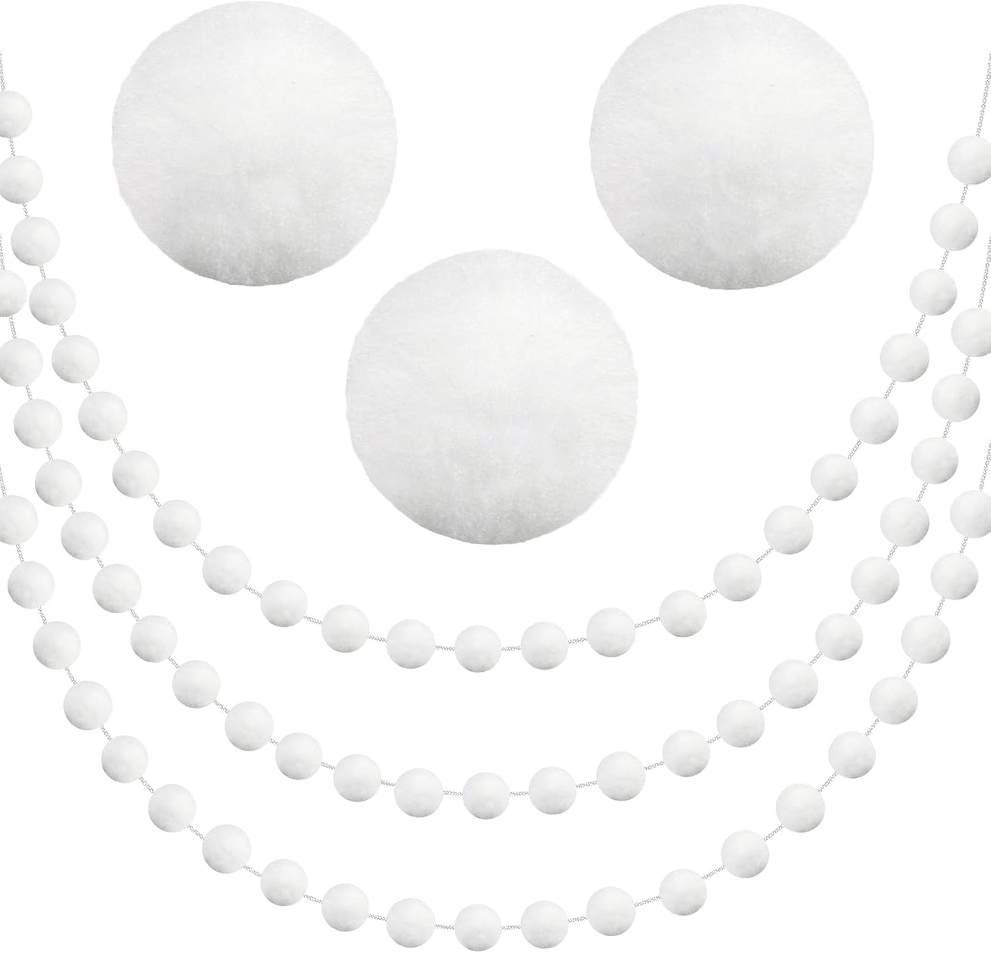 3 Pack Pom Pom Garland Colorful Felt Ball Garland Decorations, 6.5 Feet Long with 30 Balls Banner Hanging Supplies for Christmas, Birthday, Parties (White)