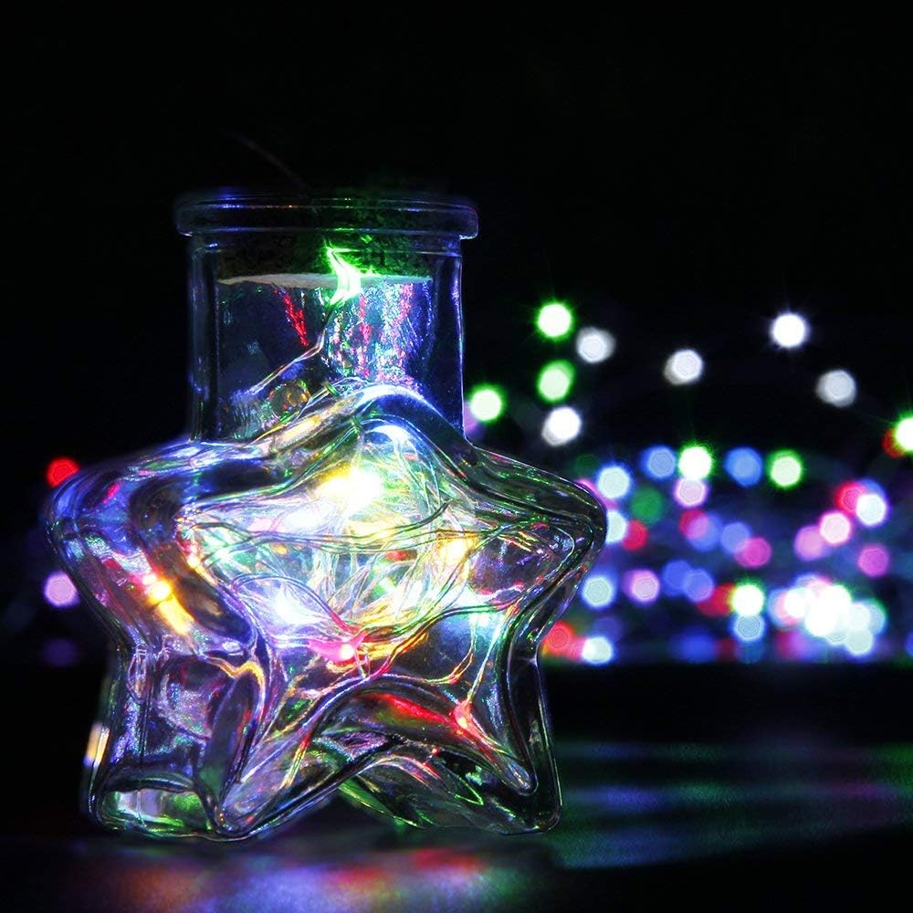 MUMUXI 20 Pack 3.3ft Fairy Lights Battery Operated String Lights, Mini LED Battery Powered Colored Waterproof Indoor Silver Wire Firefly Mason Jar Decor, Multicolor