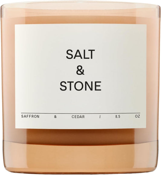 SALT & STONE Scented Candle for Women & Men | Hand-Poured, Aromatic & Fragrant | Coconut & Soy Blend Wax | 100% Cotton Wick | Long-Lasting 50 Hour Burn Time (8.5 oz) (Saffron & Cedar)