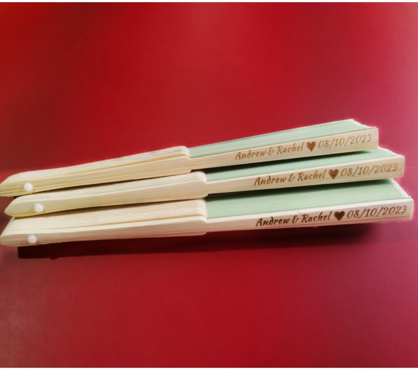 Personalized Wedding Fans Handheld Folding Fans (80Pcs) - Custom Engraved Green Silk Fans for Bridal Shower Favor/Baby Shower Favor, Birthdays Party Gifts/Gifts for Party Guests