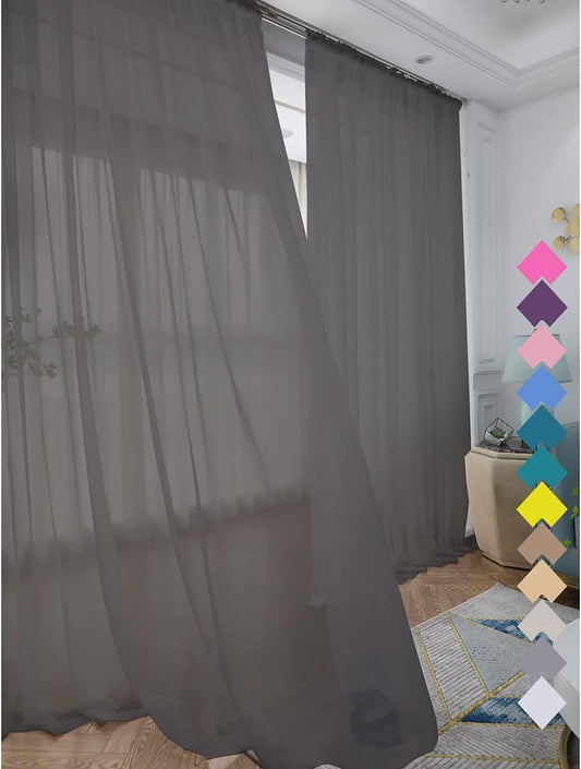Window Dark Grey Sheer Curtains 60 Inches Width 130 Inches Long 2 Panels Sheer Curtain Clear Curtains Basic Rod Pocket Panel for Home Living Room Bedroom Kids Room Yard Patio Parlor Sliding