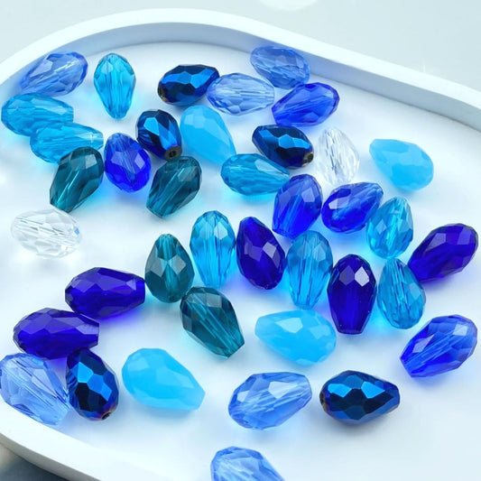 200pcs 4x6mm Teardrop Crystal Glass Beads Vertical Hole Faceted Loose Spacer Beads for DIY Craft Jewelry Making Necklace Bracelet Earring Wind Chimes(Blue Series)