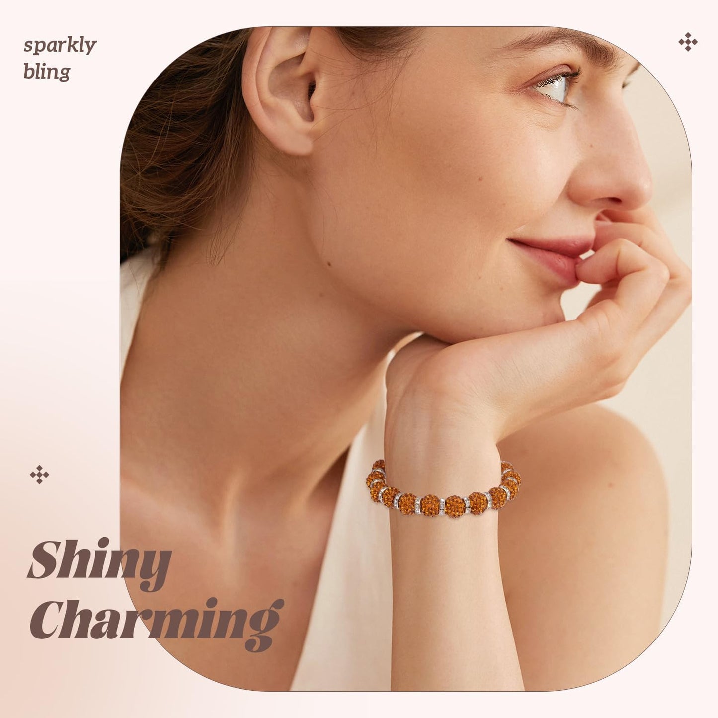 105pcs 10mm Rhinestone Beads for Jewelry Making, Brown Shiny Round Disco Ball Beads Bulk, Sparkle Crystal Clay Christmas for Bracelet Baseball Necklace Earring Crafting and DIY