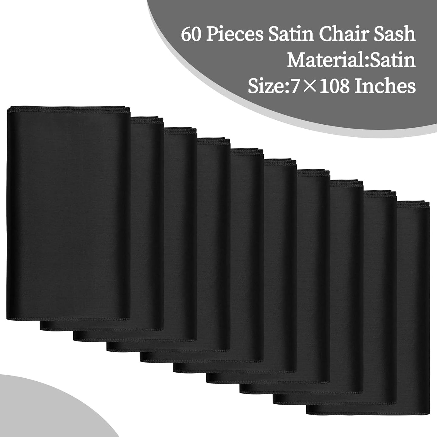 fani 60 PCS Black Satin Chair Sashes Bows Universal Chair Cover for Wedding Reception Restaurant Event Decoration Banquet,Party,Hotel Event Decorations (7 x 108 inch)