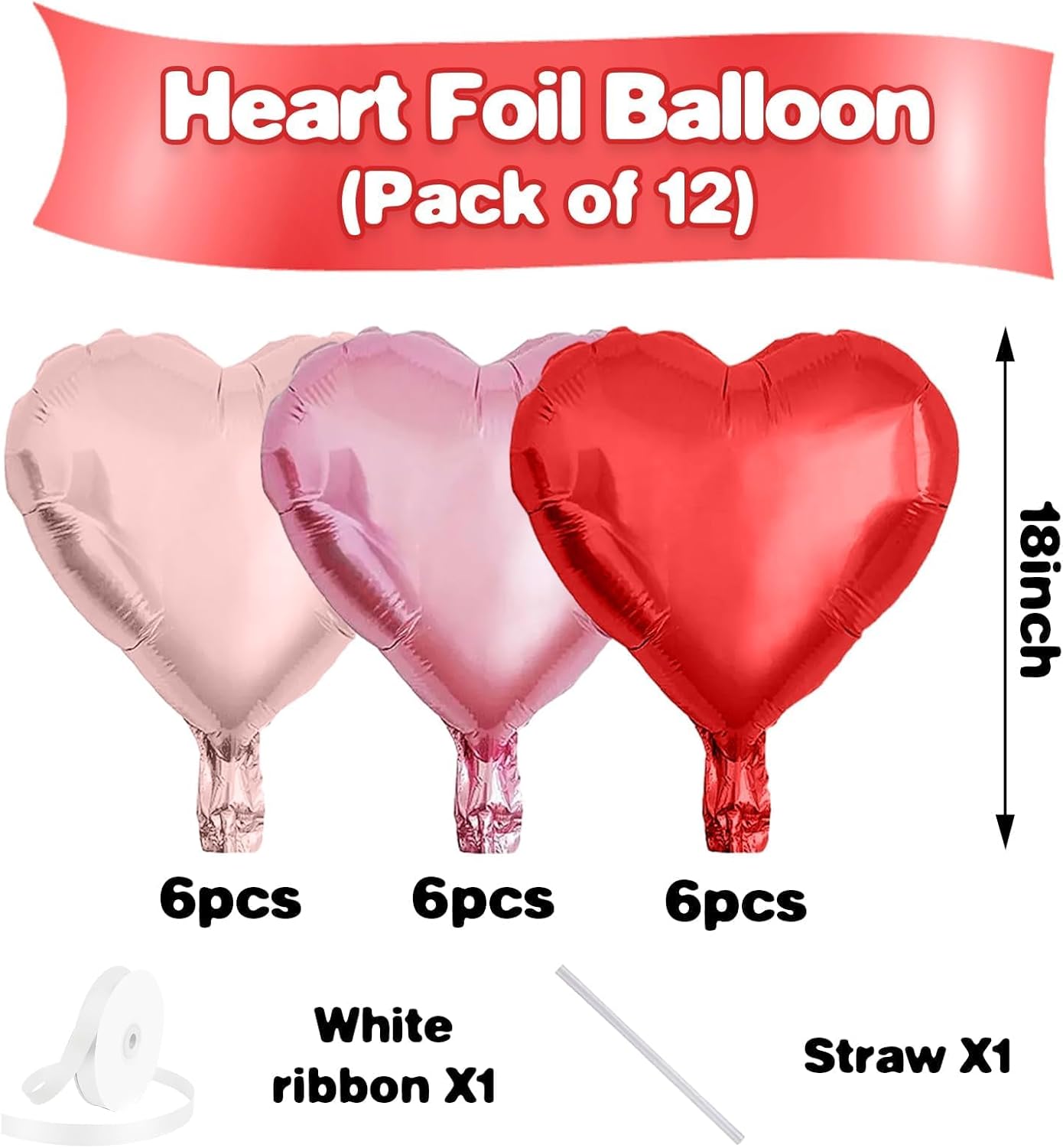 Pastel Pink Red Heart Balloons,12Pcs 18 Inch Baby Pink Foil Love Heart Shaped Balloons for Women Girl Valentines Day Birthday Wedding Engagement Anniversary Party Graduation Baby Shower Decorations