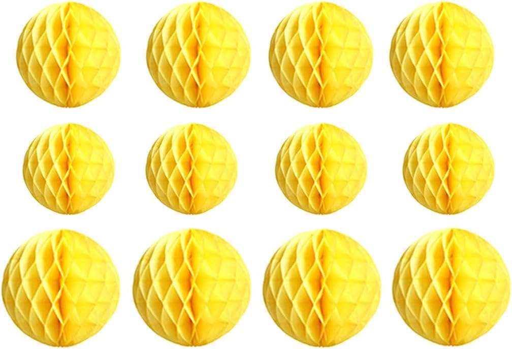 12pcs Honeycomb Balls Decorations - 4'' 8'' 10'' Yellow Honeycomb Flower Pom Poms for Baby Shower, Birthday, Wedding, Nursery Wall Decor