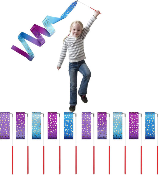 AITIME Ribbon Wands Party Favors for Kids, 20 Pack Rhythmic Gymnastics Ribbon, Girl Birthday ,Outdoor Party Games Supplies, Dance Streamers, Stars Ribbon Dancer