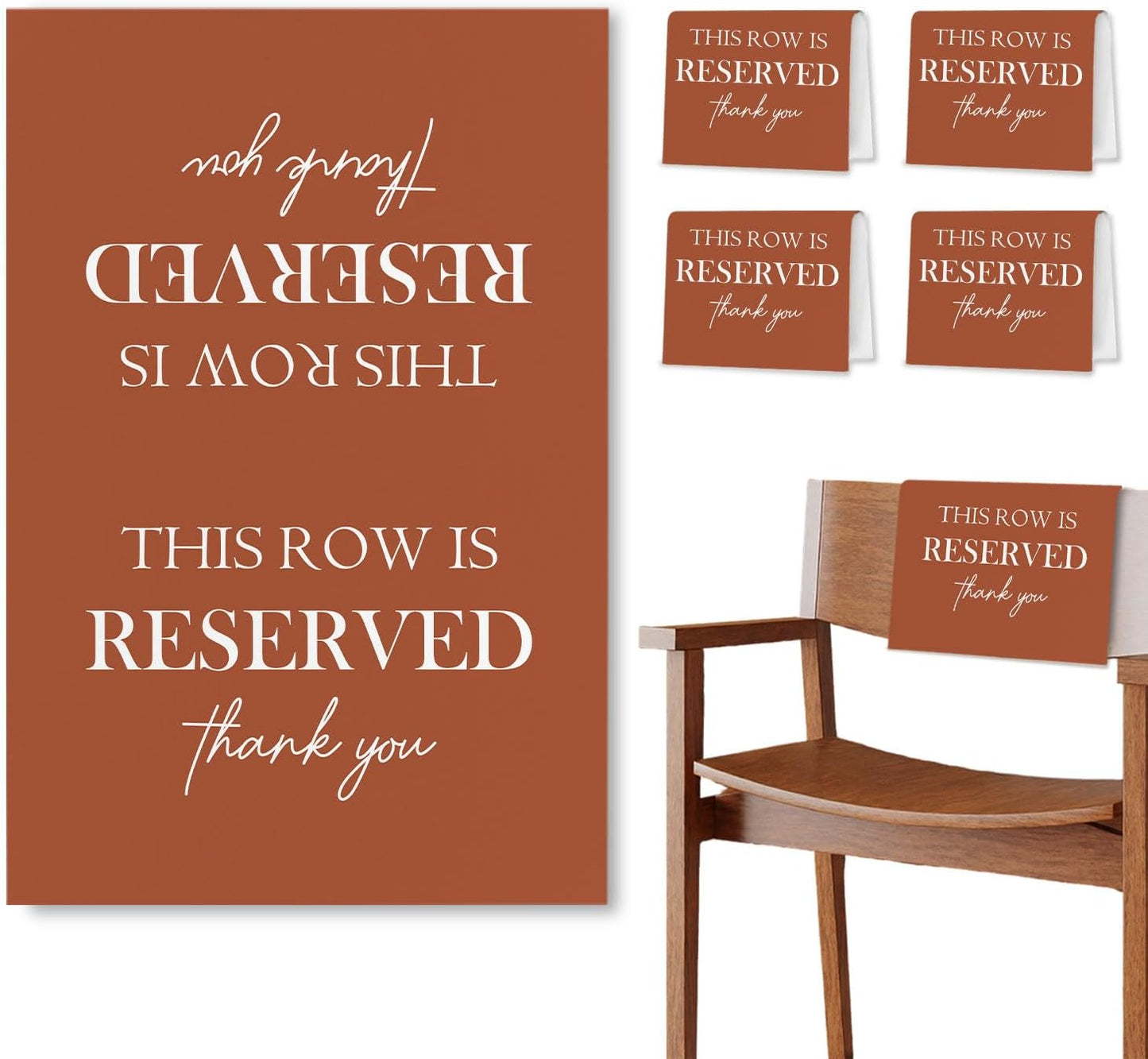 Reserved Seating Chair Signs, This Row Is Reserved Pew Cloths Seating Placeholder for Church Pews, Fall Terracotta Wedding Decorations for Reception Parties Event (Burnt Orange, 4 PCS)