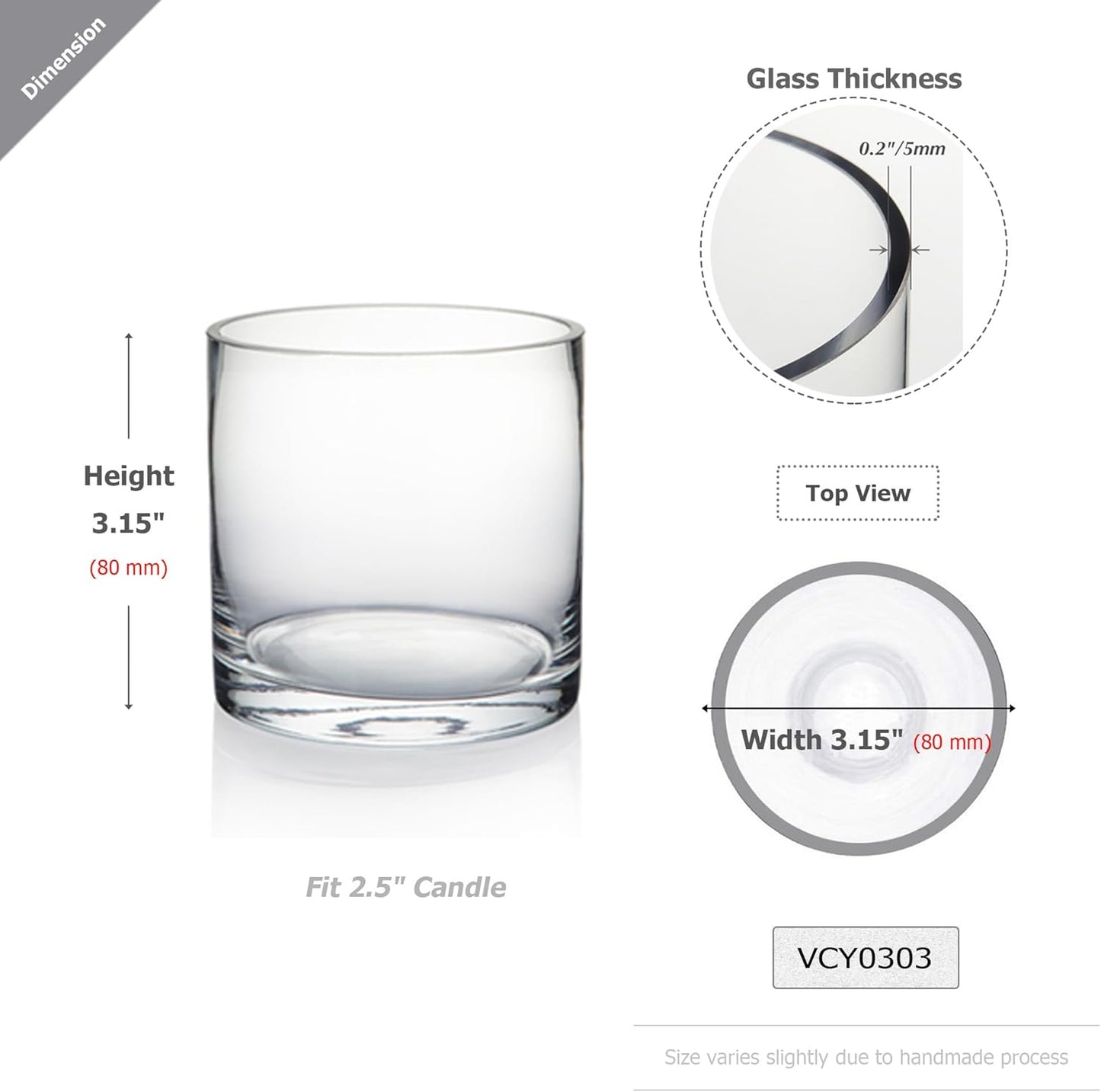 WGV Quality Thick Tea Light Votive Candle Holder 3x3, Clear Tiny Cylinder Glass Vase, Small Planter Terrarium, 1 Pc