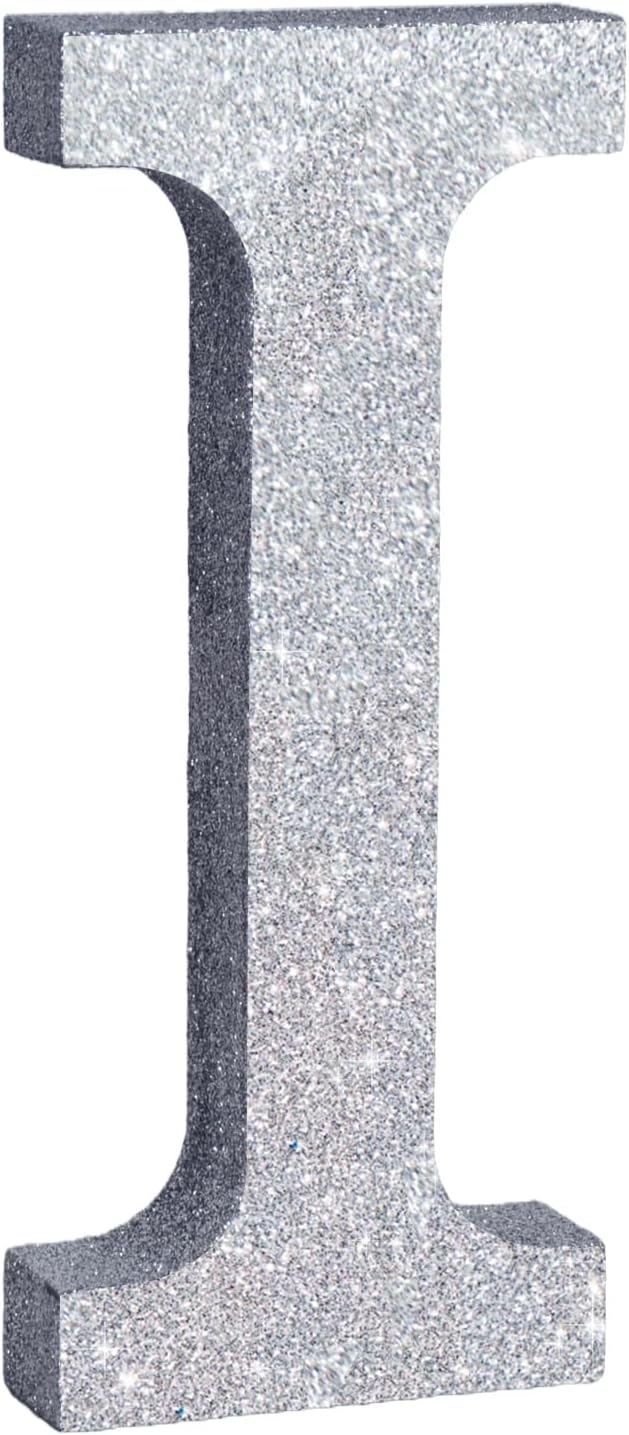 TONIFUL 8 Inch Silver Glitter Letter I Table Centerpiece A-Z Silver Birthday Party Decorations,Silver Alphabet I for Birthday,Chrismas,Graduation,Bridal Shower,Wedding,Anniversary Party Supplies