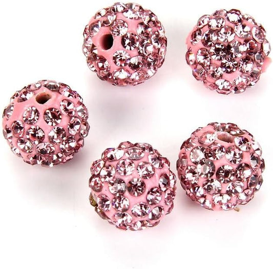 25pcs Adabele Grade A Suncatcher Crystal Rhinestone Pave Loose Beads 8mm Light Rose Pink Polymer Clay Disco Ball Spacers Compatible with Shamballa All Craft Jewelry Making DB8-55