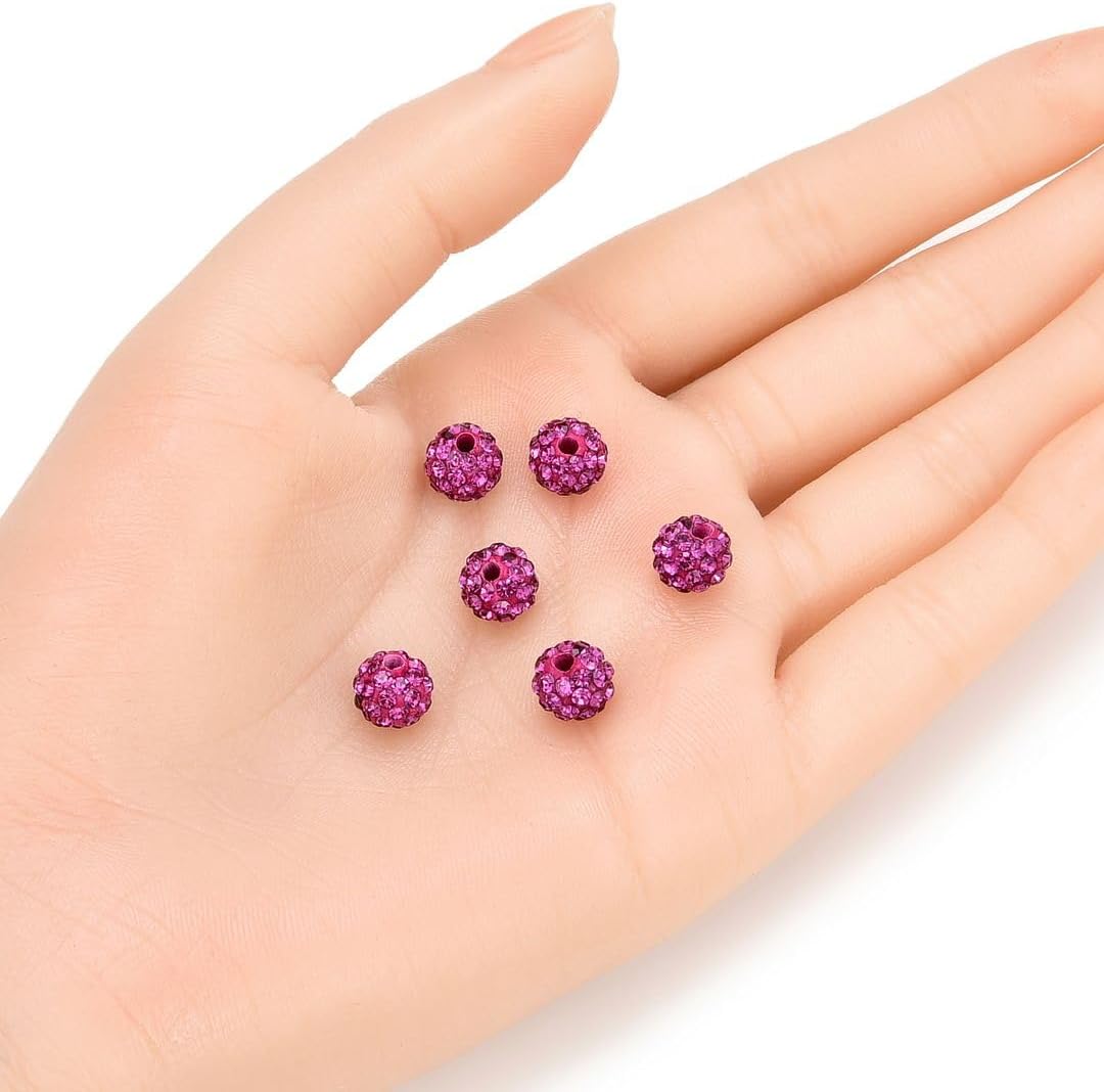100pcs Adabele Grade A Suncatcher Crystal Rhinestone Pave Loose Beads 8mm Fuchsia Pink Polymer Clay Disco Ball Spacers Compatible with Shamballa All Craft Jewelry Making DB8-22