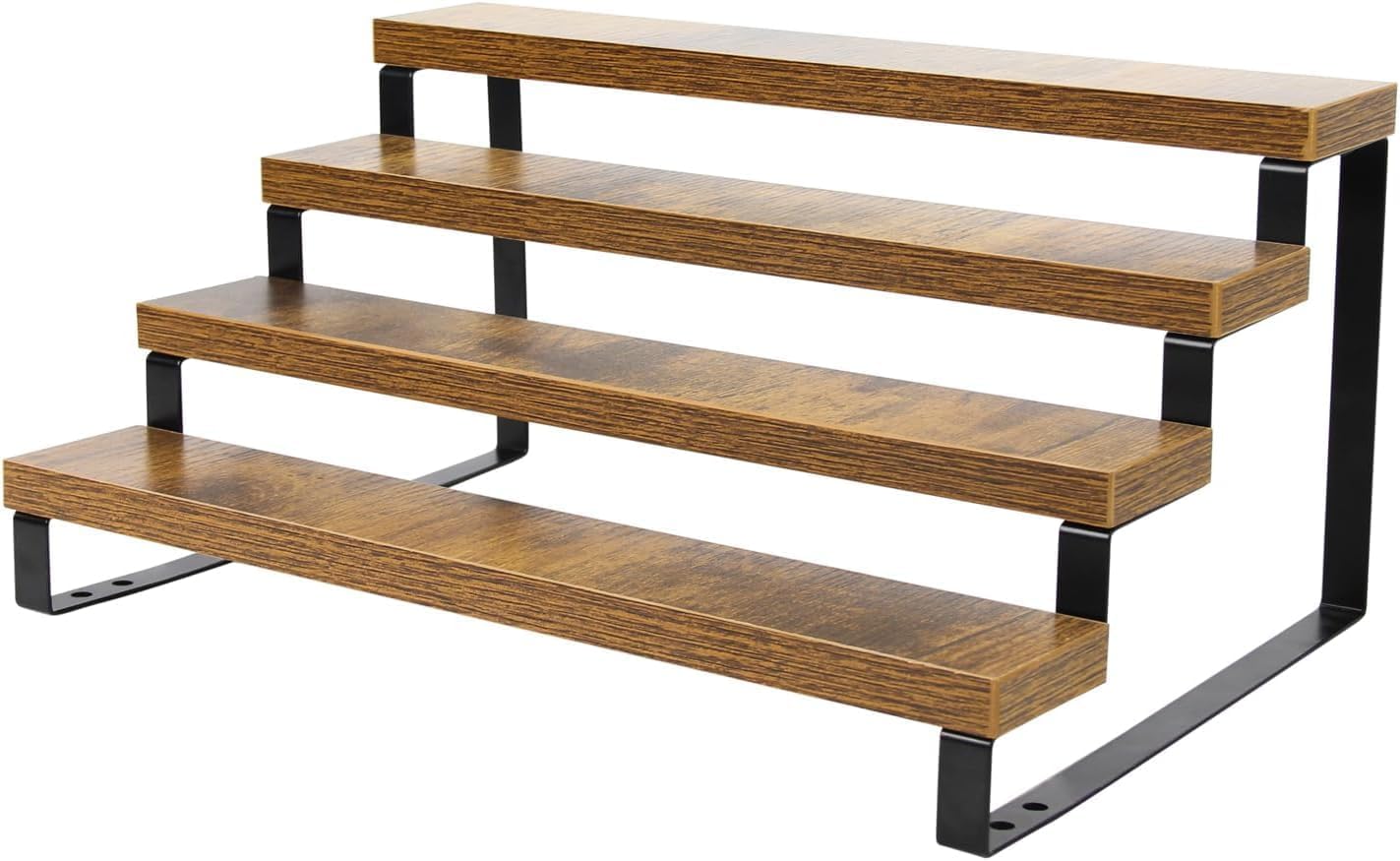 4-Tier Wooden Display Riser Shelf Stand for, Makeup, Cupcake, Condiment & Dolls Collection Home Decor Organizer, Expandable for Pantry/Counter (Brown, 4-Tier)