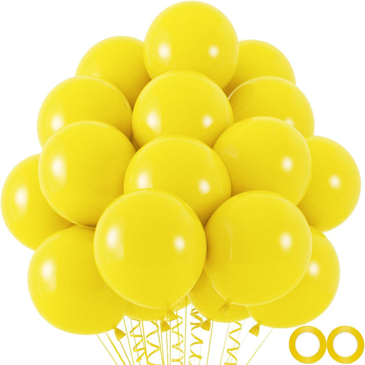 100pcs Balloons, 12 inch Yellow Latex Balloons Helium Quality for Gender Reveal,Birthday Party, Baby Shower, Honey Bee Party Decoration (with 66ft Ribbon)