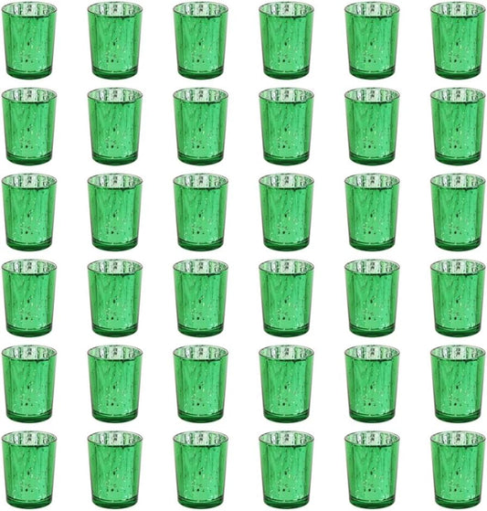 Green Mercury Glass Tea Light Holders Set of 36 - Elegant Votive Candle Holders for Weddings, Showers and Home Decor - Perfect for Table Centerpieces and Parties (Glass, Green)