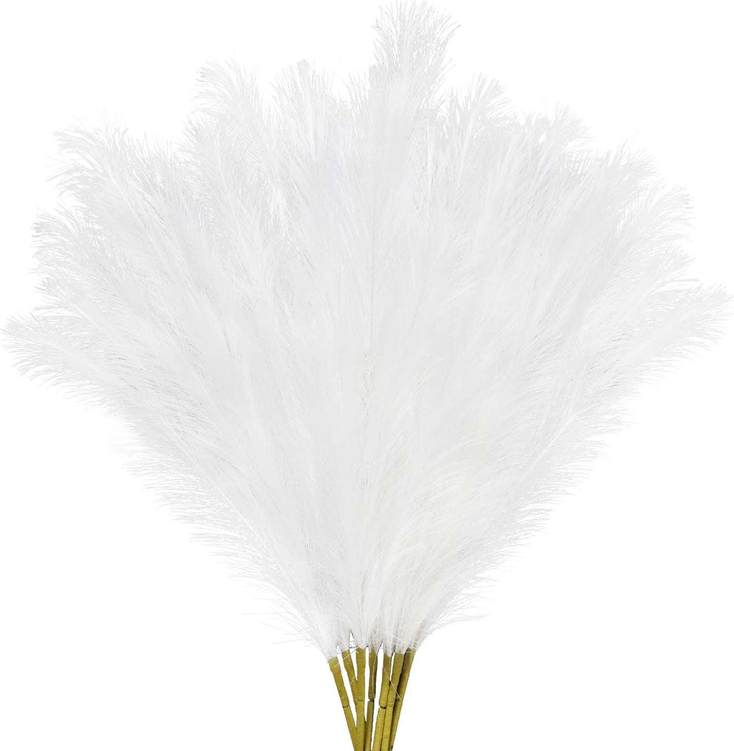 35" Faux Pampas Grass Decor, 8pcs Large Tall Fluffy Artificial Pompous Grass Branches Floral Fake Pompas Grass Bulrush Floor Vase Filler Flower Arrangement for Home Wedding Boho Decor-White