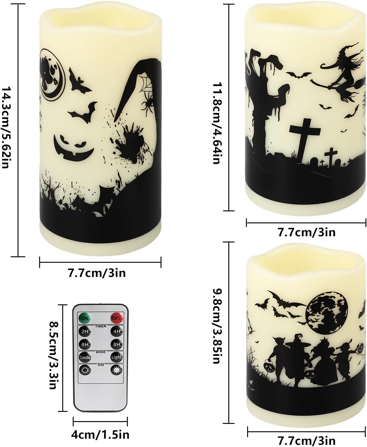 12-Pack Waterproof -Flameless Led Candles，Remote Control and Timer Functions for Halloween and More Decorations（3 Sizes）