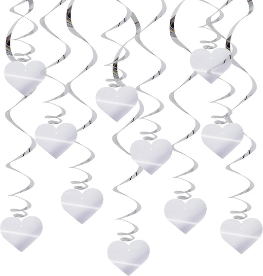 BEISHIDA Happy Valentine's Day Hanging Swirls Valentine's Decorations Silver Heart Hanging Ornament Wedding Anniversary Engagement Proposal Party Supplies Romantic Party Decorations Pack of 15