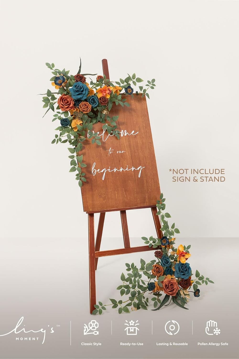 Ling's moment 2pcs Wedding Flowers Garland Artificial Floral Swag Arch Decorations Greenery Arrangements Orange & Teal Ceremony Reception Garden Easel Wall Entryway Outdoor Board(NOT Include Sign)