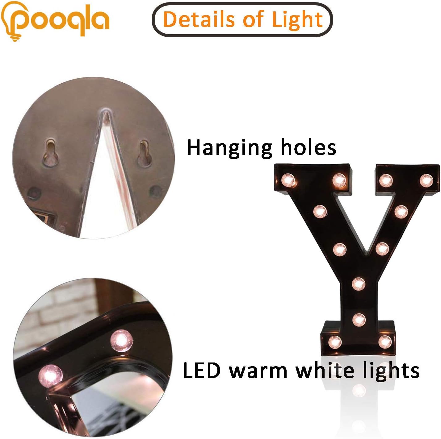 Decorative LED Illuminated Letter Marquee Sign - Alphabet Marquee Letters with Lights For Wedding Birthday Party Christmas Night Light Lamp Home Bar Decoration Y, Black