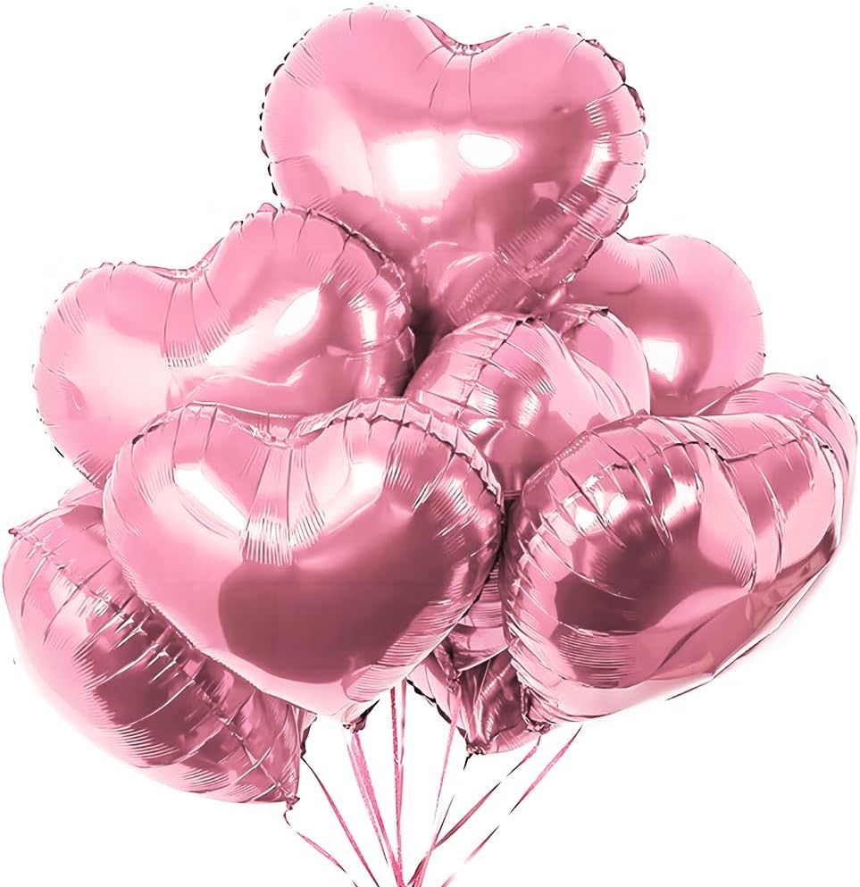 20 pcs 18inch Pink Heart Balloons, Heart shaped Balloon Foil Love Balloon for Birthday Valentines Wedding Decoration Party Balloon