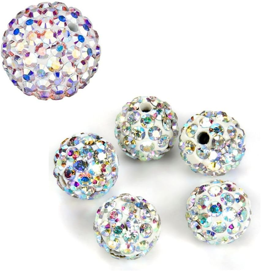 100pcs Adabele Grade A Suncatcher Crystal Rhinestone Pave Loose Beads 12mm Clear AB Polymer Clay Disco Ball Spacers Compatible with Shamballa All Craft Jewelry Making DB12-2