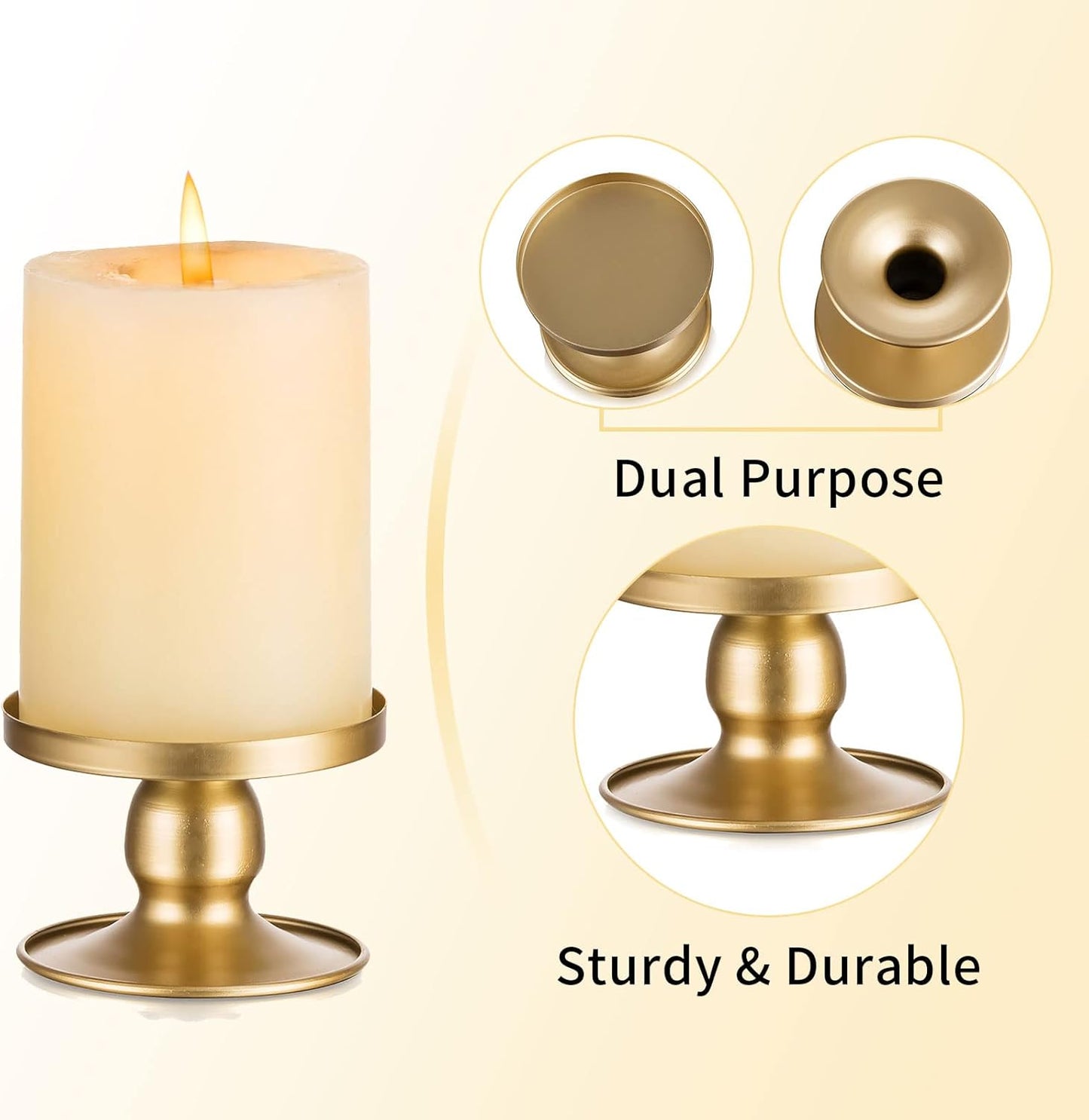 Candle Holders for Pillar Candles, Romadedi Gold Pillar & Taper Candle Holder, Small Metal Candle Stick Candle Holder for Wedding, Dining Room Table Centerpiece, Holiday Decor, 4 Pcs