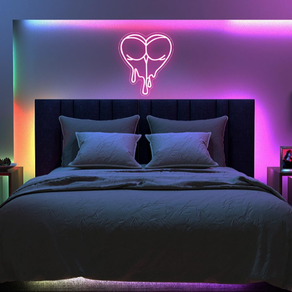 Pink Peach Neon Sign,Lady LED Light Sign for Backdrop,Melting Heart Wall Art Decor for Bar Pub Store Bedroom Club Party Man Cave,Gift for Men Women USB Powered（15"*12.6"）